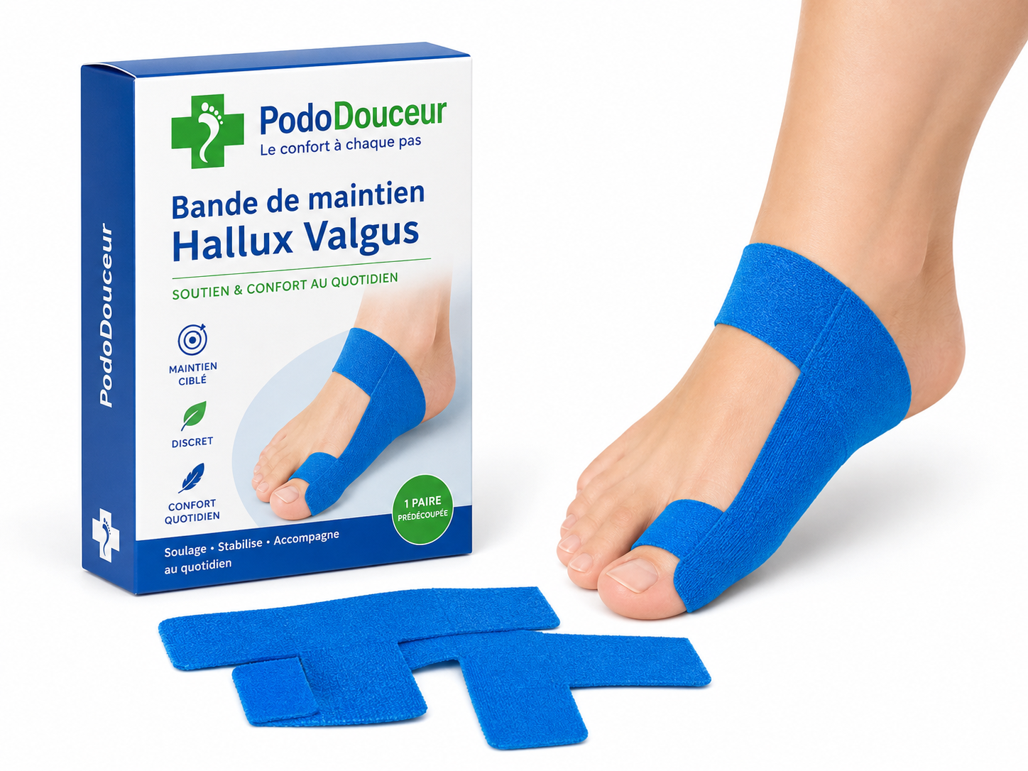 Coffret PodoDouceur : bande de maintien hallux valgus, 1 paire prédécoupée