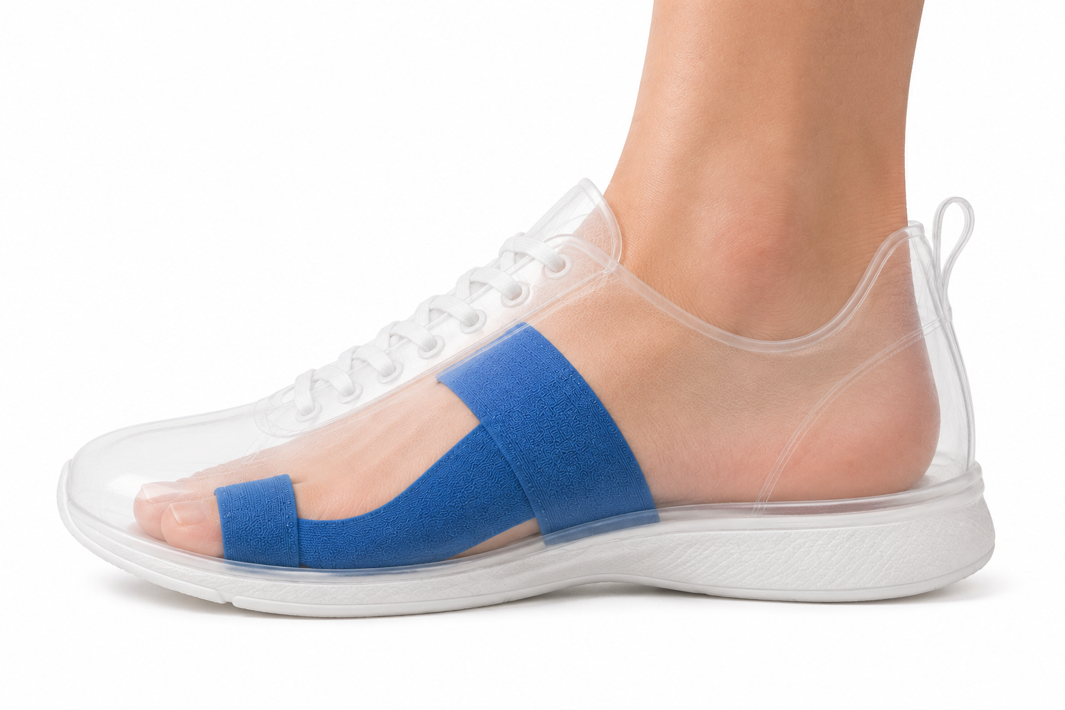 Produit PodoDouceur porté dans une chaussure transparente